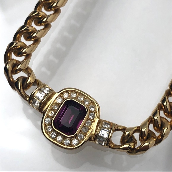 VTG 80s CHRISTIAN DIOR AMETHYST CRYSTAL NECKLACE - Picture 11 of 16